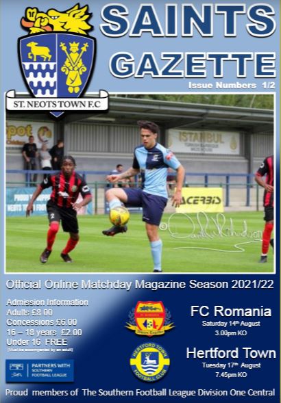 2021/22 St Neots Town FC v FC Romania/Hertford Town Matchday Gazette Double Issue 1/2